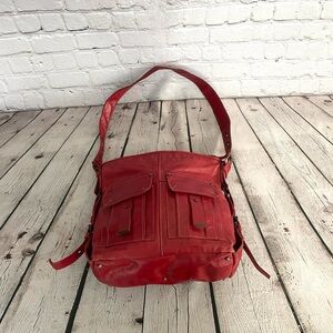 Francesco Biasia Red Leather Shoulder Bag Satchel Large Purse